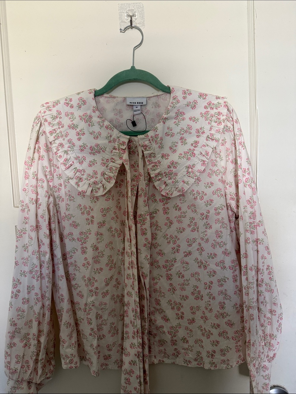 Pink Floral Tie-Neck Blouse